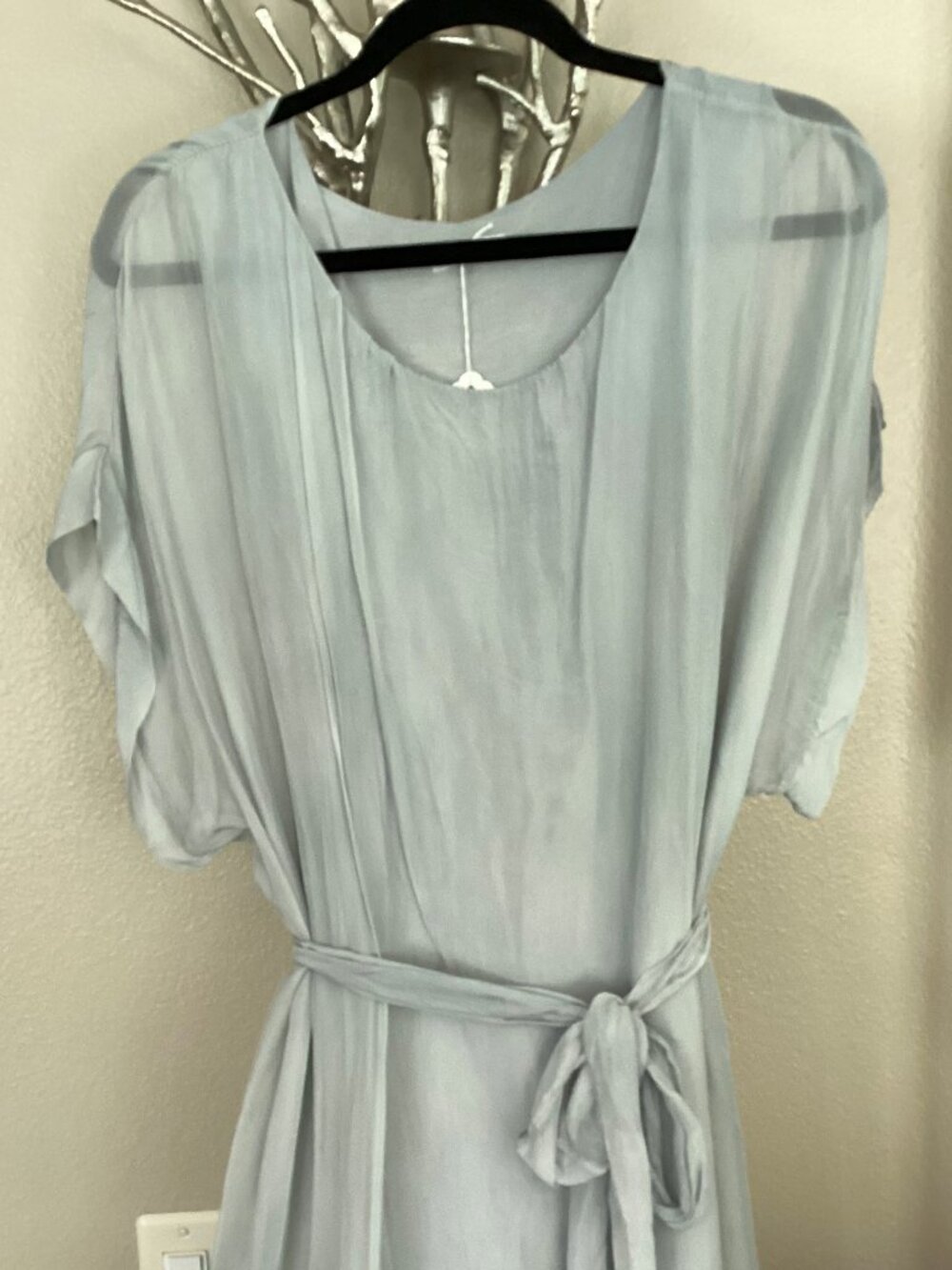 Made in Italy light blue maxi dress, size large, viscose, side slits, lined